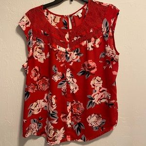 Candies Sleeveless Red Floral Print T-Shirt Size XL
